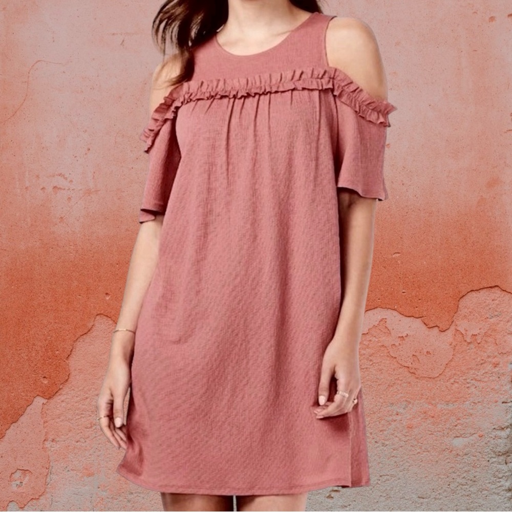 LC Lauren Conrad Cold Shoulder Ruffle Shift Dress Women’s S 4/6 Desert Mauve NWT